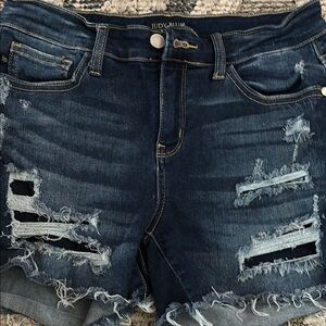 Judy Blue Distressed Jean Shorts Blue